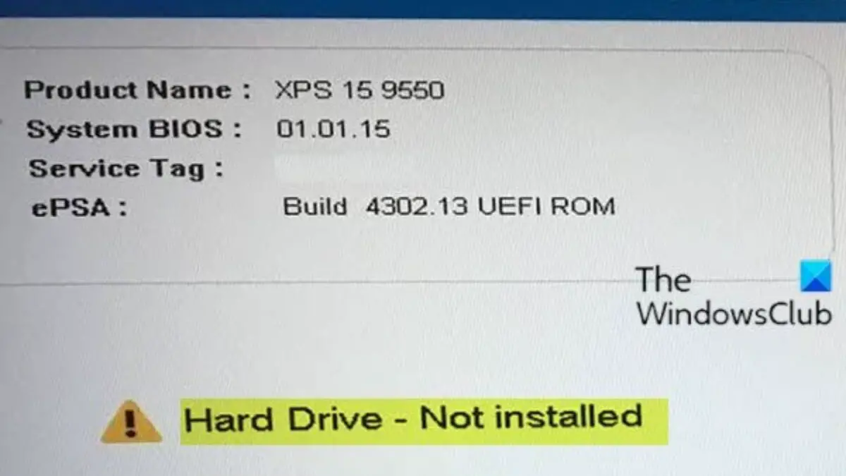 Dell Error code 2000-0145 hard Drive not installed.