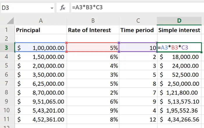 How to calculate Simple Interest in Excel