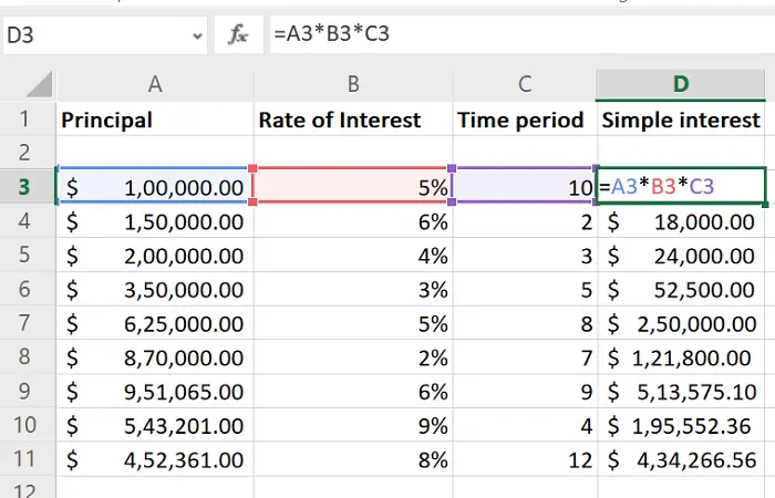 How to calculate Simple Interest in Excel