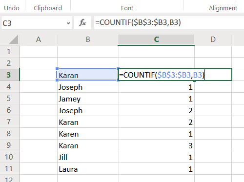 How to count duplicate values in a column in Excel