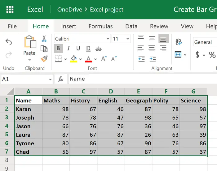 How to create a bar graph in Excel