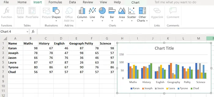 How to create a column chart in Excel