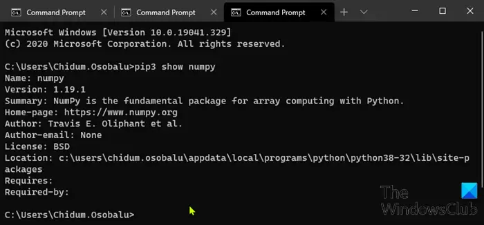 Install NumPy using Pip on Windows 10-2