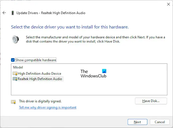 Install another version of audio driver