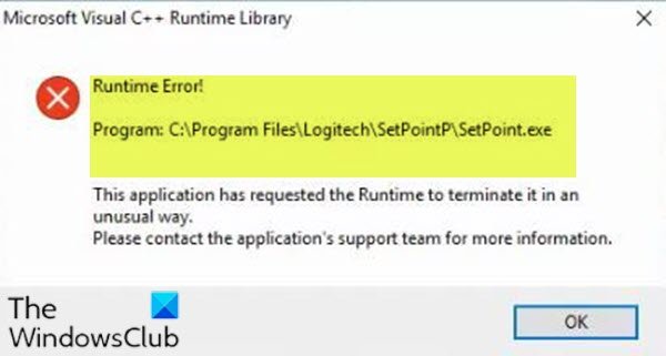 Logitech Setpoint runtime error