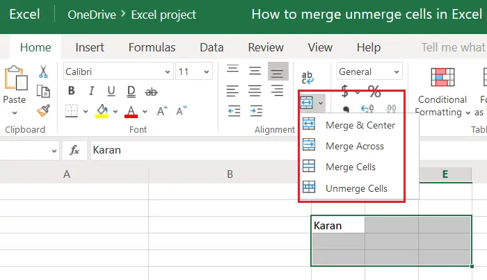 Merge and unmerge cells in Excel