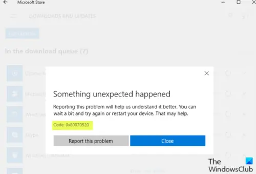 Microsoft Windows Store error 0x80070520