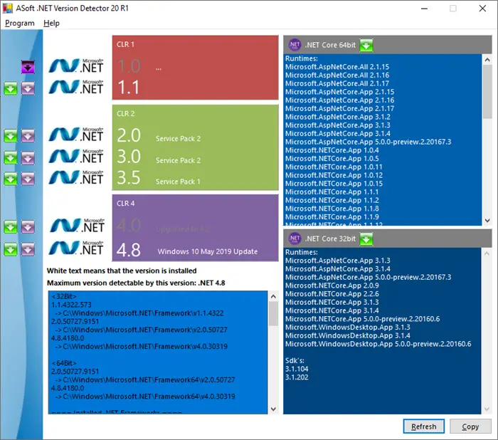 windows 10 check .net version installed