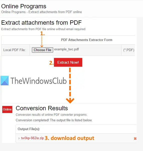 PDFConvertOnline with Extract attachments from pdf tool