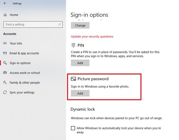 Picture Password in Windows 10