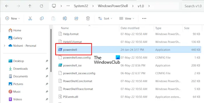 PowerShell exe location in File Explorer