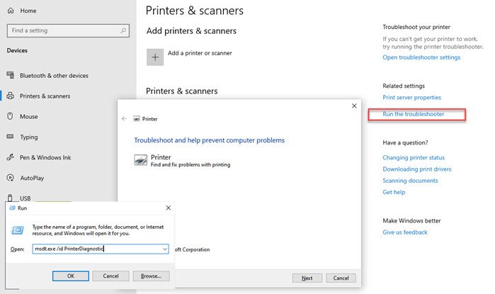 Printer Troubleshooter Windows Settings
