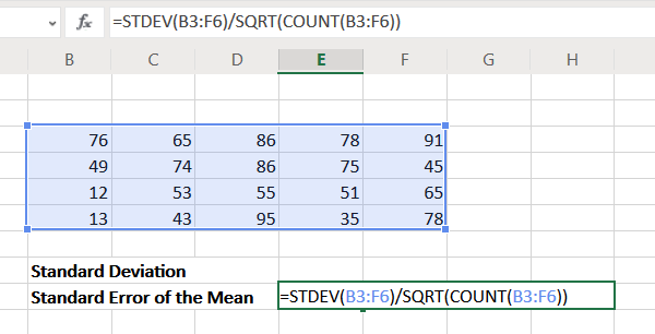 Standard error of mean in Excel