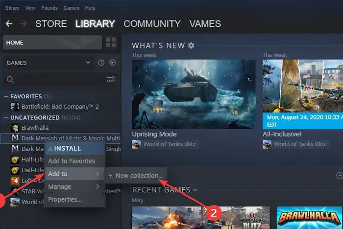 Organize Steam games using Categories