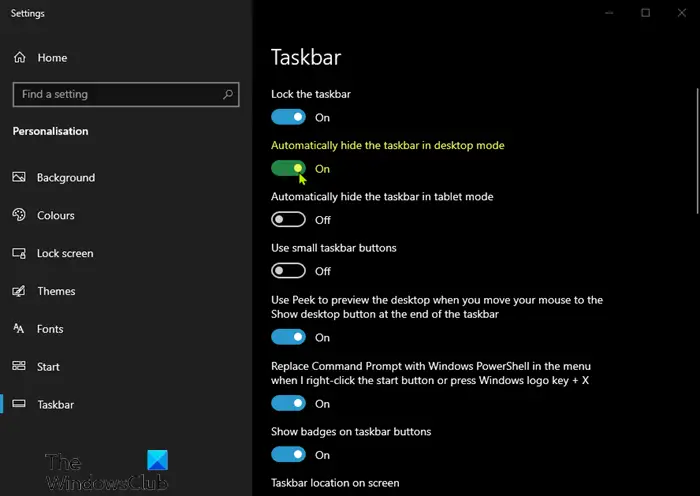 Taskbar does not hide when on full screen mode
