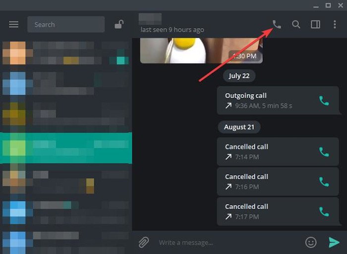 Make a video call using Telegram