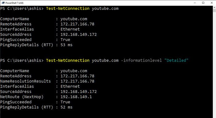 Test-NetConnection Results