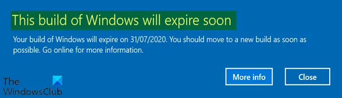 This Build of Windows Will Expire Soon