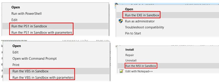 Add "Run in Sandbox" options on Windows 10