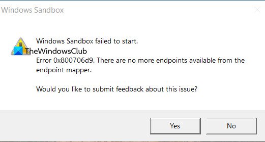 Windows 10 Sandbox Error 0x800706d9