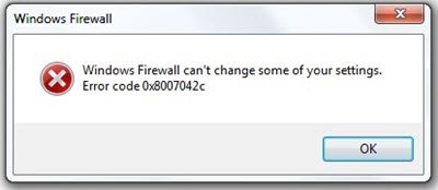 Windows Firewall error 0x8007042c