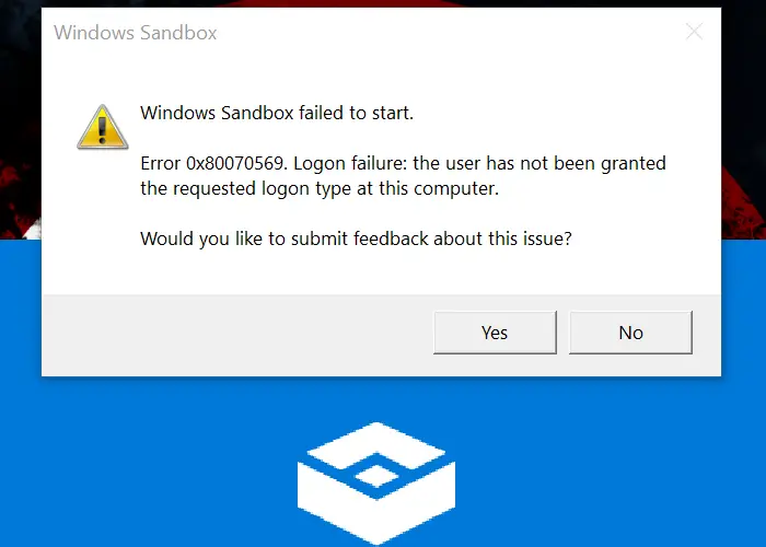 Windows Sandbox failed to start 0x80070569