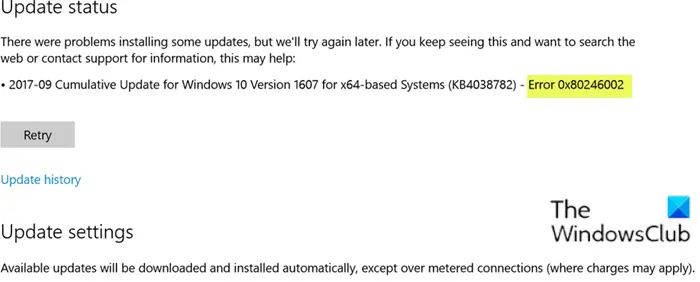 Windows Update Error 0x80246002