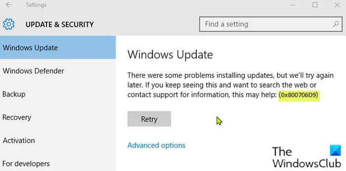 Windows Update error 0x800706d9