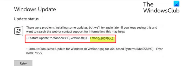 Windows Update error 0x80070bc2
