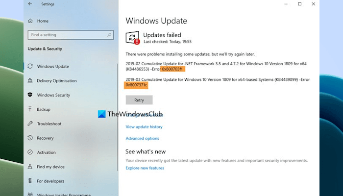 Windows Update error 0x8007371c