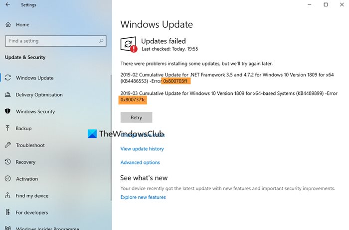Windows Update error 0x8007371c