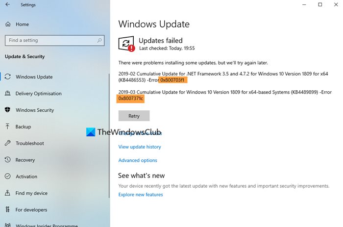 Windows Update-Fehler 0X8007371C