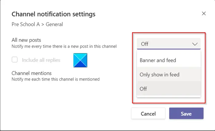 Teams Channel Notification Settings