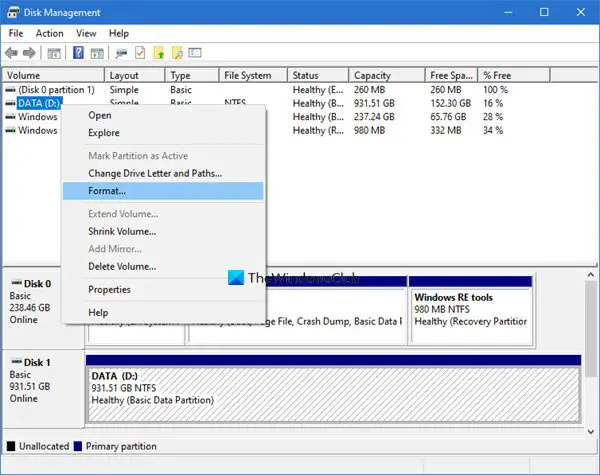 format my computer windows 10