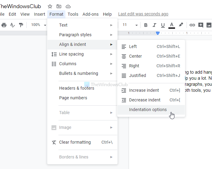 How to add Hanging indentation in Microsoft Word and Google Docs