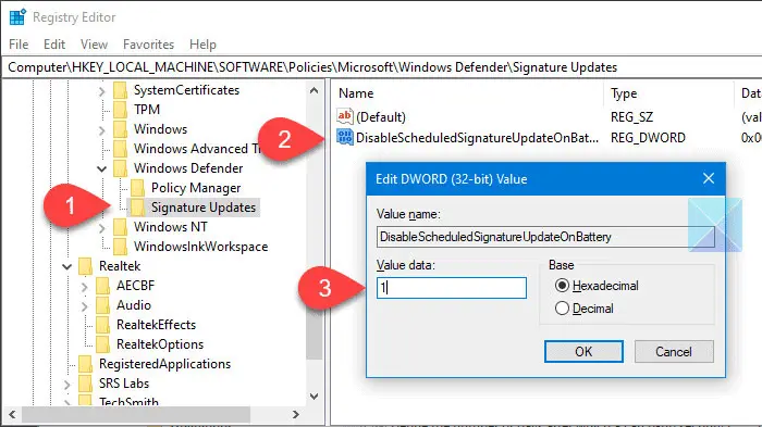 How to enable or disable security intelligence updates when running on battery power