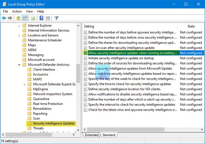 Disable Security Intelligence Updates when running on Battery Power