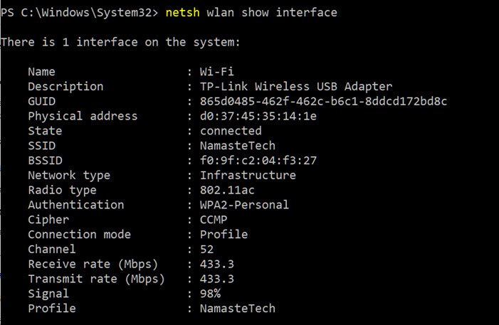 netsh signal strength