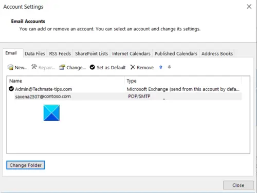Outlook Change Folder Button