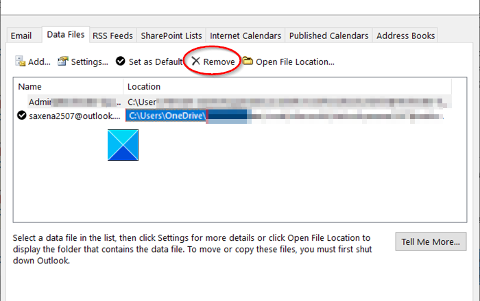 Outlook PST Files Remove
