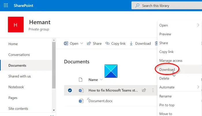 SharePoint download