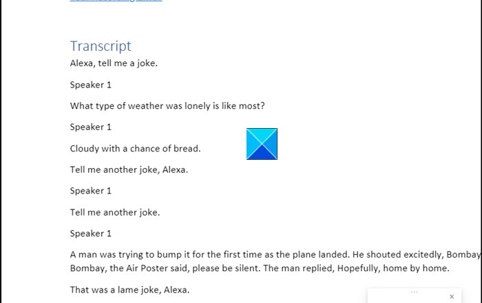 How to use Transcribe feature in Word for the web