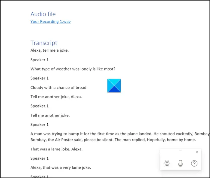 How to use Transcribe feature in Word for the web