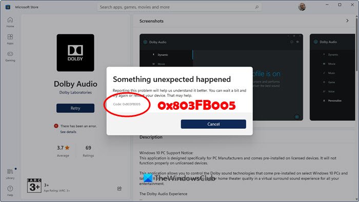 Fix Microsoft Store Error 0x803FB005 on Windows 11/10