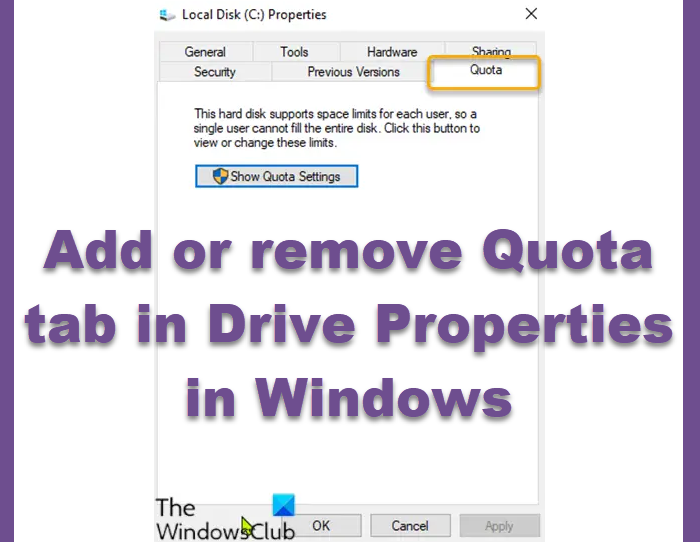 dd or remove Quota tab in Drive Properties in Windows
