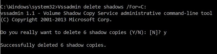 Delete Shadow Copy using vssadmin