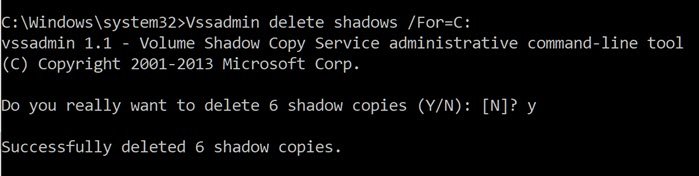 how to delete volume shadow copies windows 10