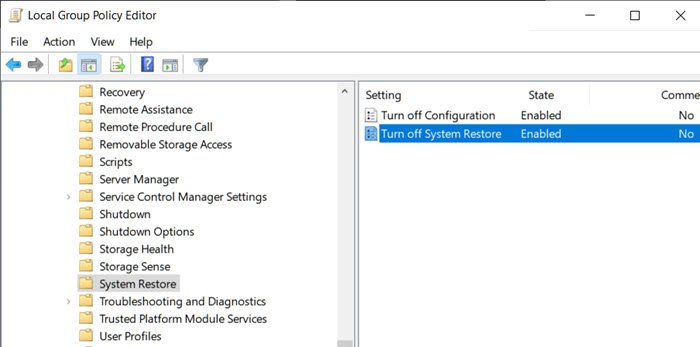 Enable System Restore via Group Policy