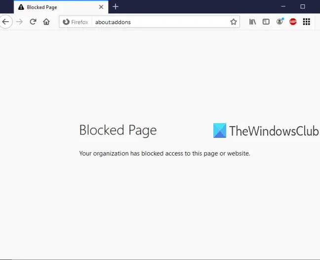 Firefox add-ons manager page is blocked using group policy
