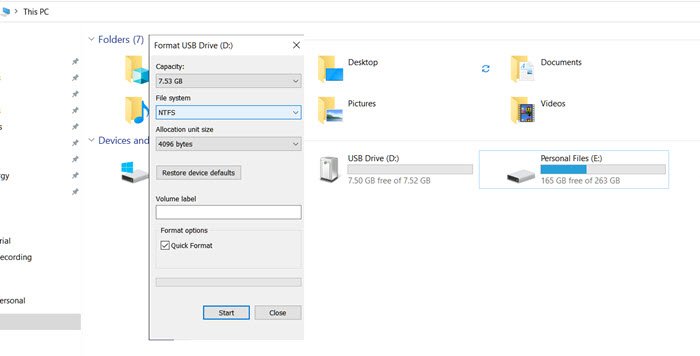How to format a USB drive in NTFS File System